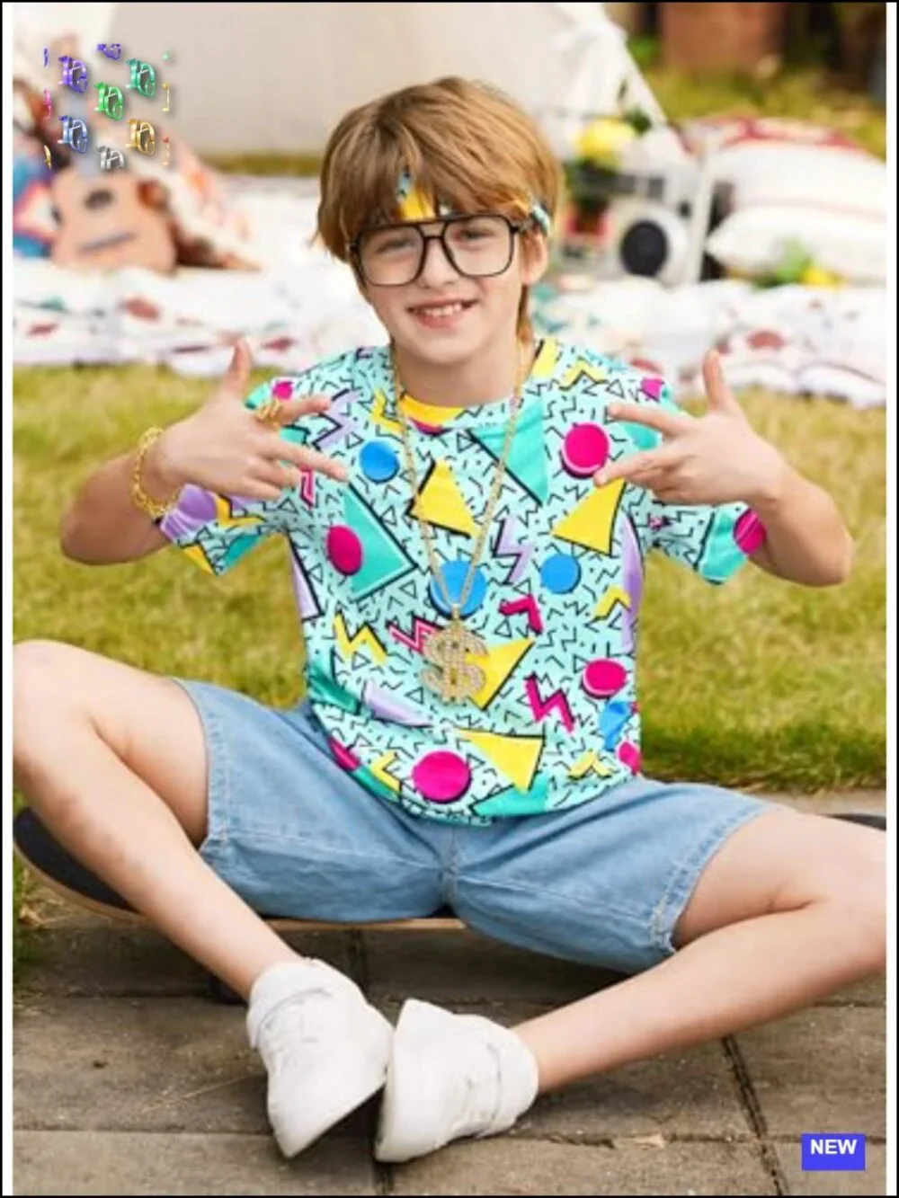 Boys 6 Piece 80s Hip Hop Costume Kid Disco Theme Party Outfit Set